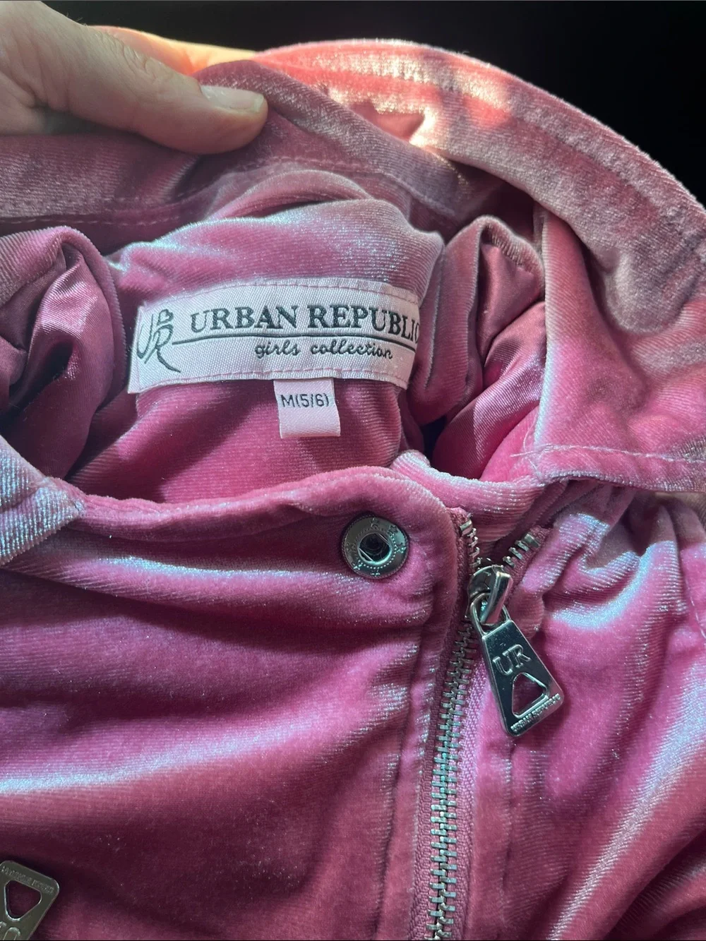 Urban Republic Girls Pink Velvet Moto Jacket Size 5/6